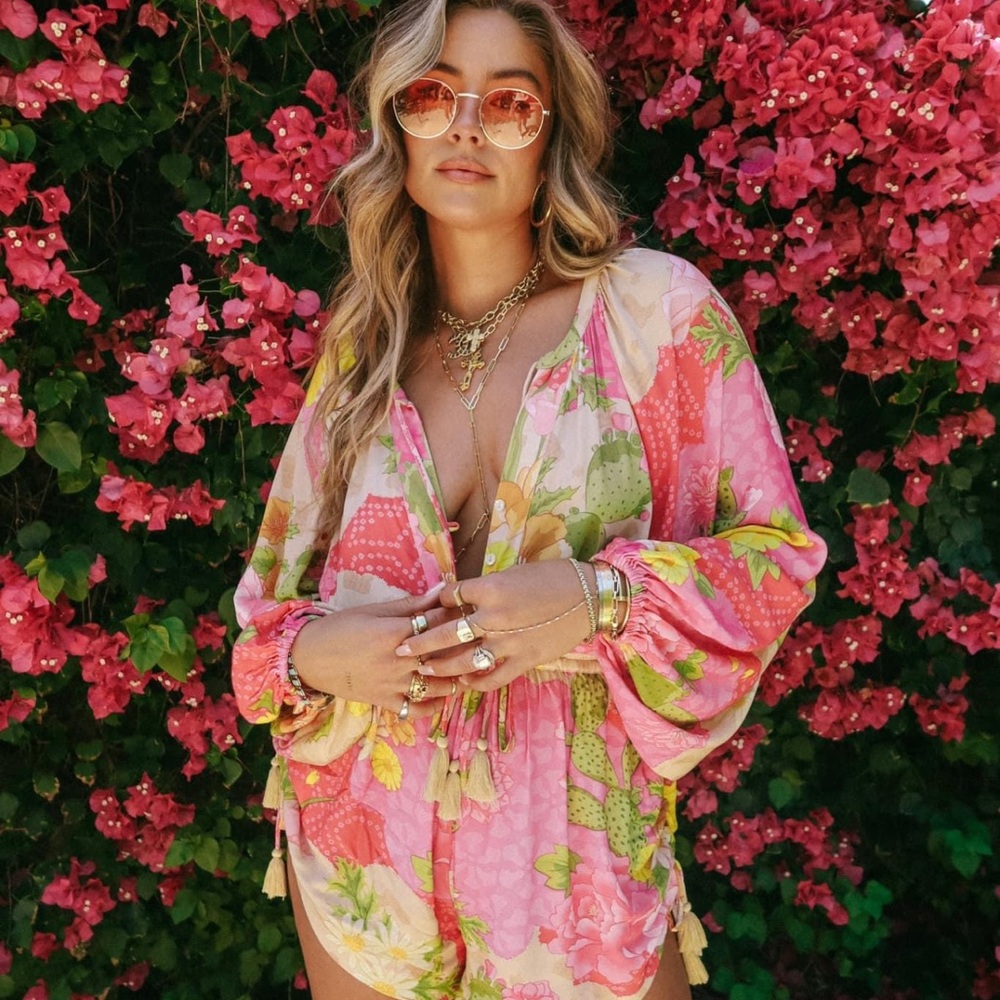 Spell Floral Pink and Yellow Romper size medium